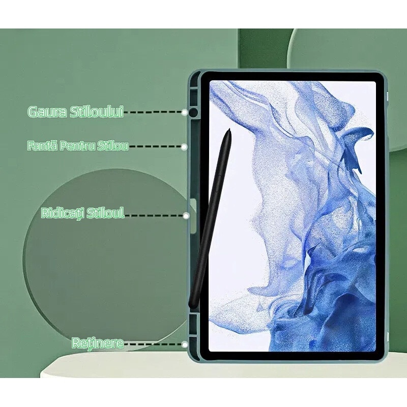 Husa tablete, Silicon, compatibila Samsung Galaxy Tab A9 plus 11 inch, pivotant 360°, verde inchis