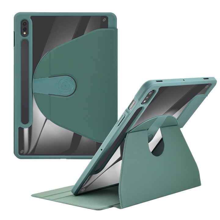 Калъф за таблет, Силиконов, съвместим със Samsung Galaxy Tab A9 plus 11 инча, въртящ се на 360°, тъмно зелен