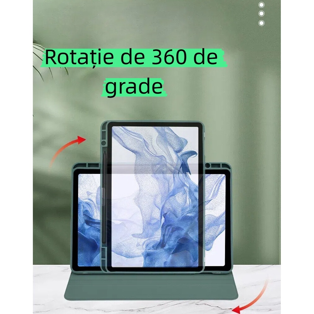 Husa tablete, Silicon, compatibila Samsung Galaxy Tab A9 plus 11 inch, pivotant 360°, verde inchis