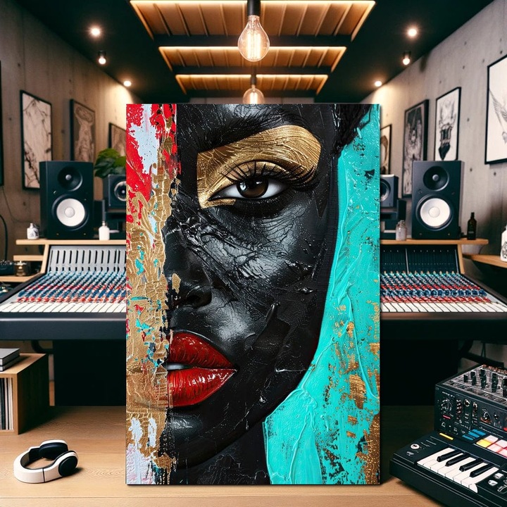 Първокласна картина на платно, LuxCanva® GX1051, Разчупена красота, 40 X 60 CM, 100% памучно платно 400g/m2, Дървена рамка, Контраст, Злато, Текстура, Абстракт, Визия, Блясък, Лице, Емоция, Всекидневна, Спалня