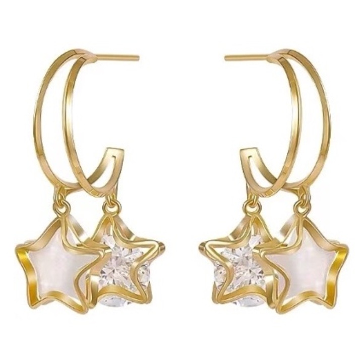 Fülbevaló csillogó csillagokkal, 925 ezüst/cirkon, arany