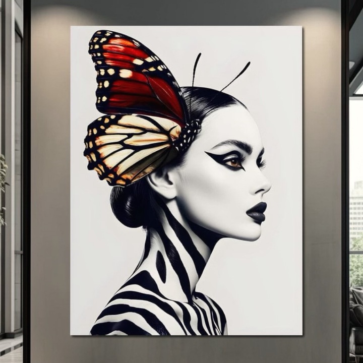 Премиум картина върху платно, LuxCanva® G1057, Нощна пеперуда, 100 X 135 CM, 100% памучно платно 400g/m2, дървена рамка, Трансформация, Пеперуда, Гъсеница, Симбиоза, Метаморфоза, Хол, Спалня, Ярки цветове