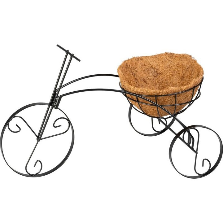 Suport metalic pentru ghiveci flori, Strend Pro, model bicicleta cu cos, 30x48x30 cm