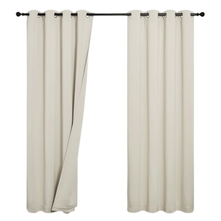 Set de 2 perdele PONY DANCE, 100% opace, termoizolante, cu izolare fonica, bej deschis, 132 X 213 cm