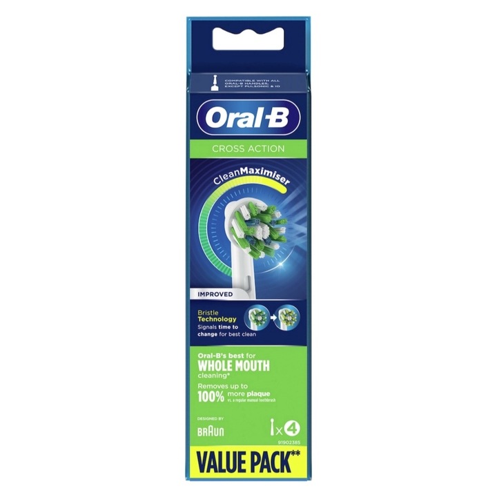 Oral-B Cross Action elektromos fogkefe utántöltők, CleanMaximiser technológia, 4 db