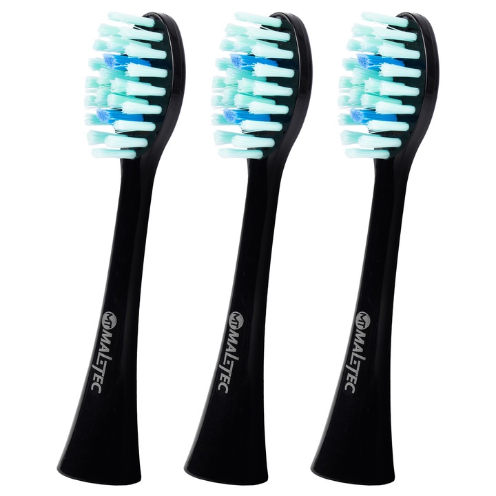 3x Set Capetele periutei de dinti Sonic Universal, MalTec, Toothie X1, peri densi, Ideal pentru dinti si gingii sensibile, Negru