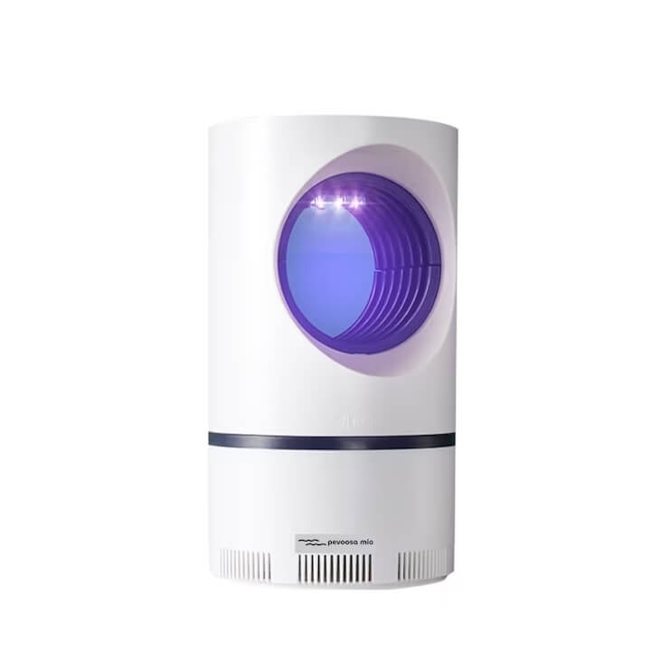 Капан с UV лампа Против комари и насекоми, електрически, за закрито, вентилатор с фотокаталитично засмукване, USB захранване, бял