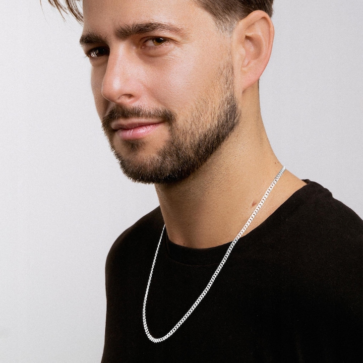 Lant Pentru Barbati, Larezo,50 cm, Argintiu, Plin, Taiat, Greutate 7,2 g, Inchidere Tip Carabina, Antialergic, Set Cu Cutie Pentru Bijuterii Si Certificat De Autenticitate, Argintiu