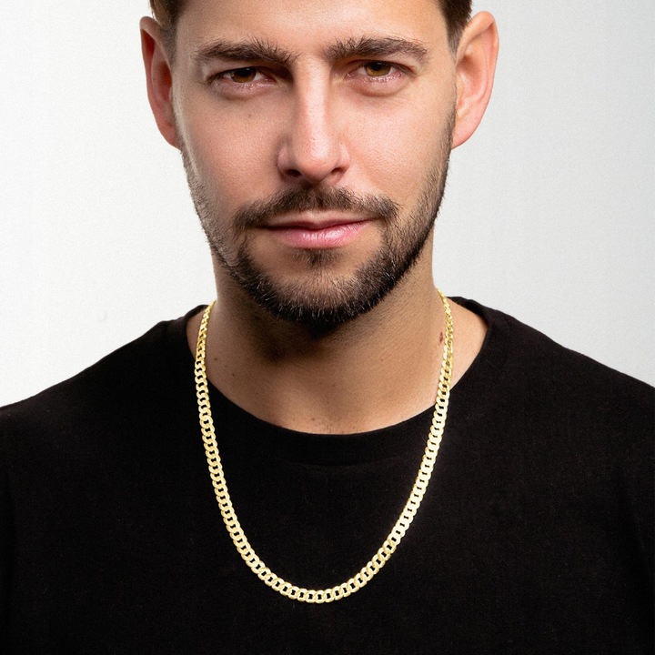 Lant Pentru Barbati, Larezo, Argint 925 Placat Cu Aur De 14K, Auriu, Lungime 55 cm, Latime 6,2 mm, Antialergic, Set Cu Cutie Cadou Si Certificat De Autenticitate, Auriu