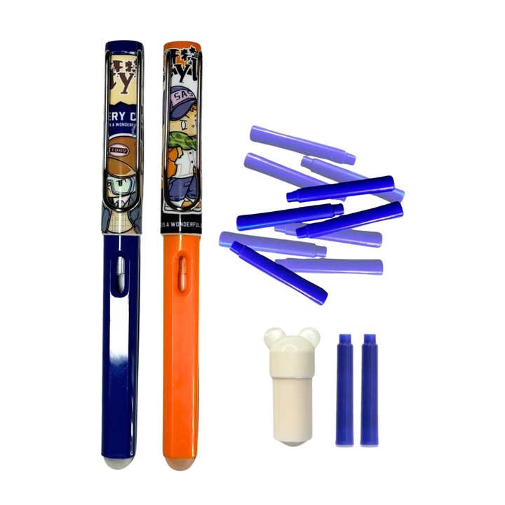Set 2 stilouri cu cerneala termosensibila + Rezerve, Very cool, Albastru/Portocaliu