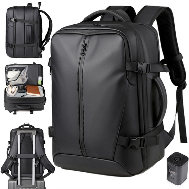 Rucsac de Calatorie cu Vacuum, Bagaj de Mana Multifunctional, Impermeabil, Multiple Compartimente, 55 L, Spatiu Laptop, Respirabil si Spatios, Rezistent la Apa, 45*30*30 cm, Negru