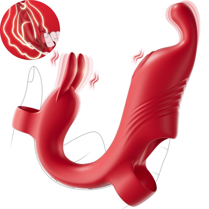 Ujjvibrátor csomókkal, MzcrJosv, klitor és G-pont stimuláció, 10 vibrációs mód, mágneses töltés, szilikon anyag, ergonomikus kialakítás, rózsa piros