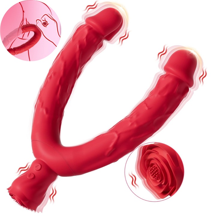 Vibrátor nőknek, MzcrJosv, 3 az 1-ben vibráló csiklóstimulátor, két fej, páros szexuális játékok nőknek, csiklóstimulátor, 3 motoros csikló- és hüvelystimulátor, 10 vibrációs mód, szilikon, vízálló, piros