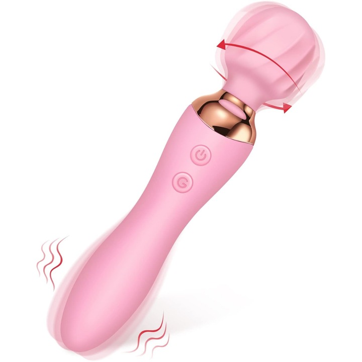 MzcrJosv, Sex Toys Stimulátor Vibrátor, Állítható sebesség, AV két fejjel, 12 vibrációs program, ABS + Orvosi Szilikon, Magic, USB töltés, Intenzív stimuláció, Rugalmas, Tartós, Rózsaszín