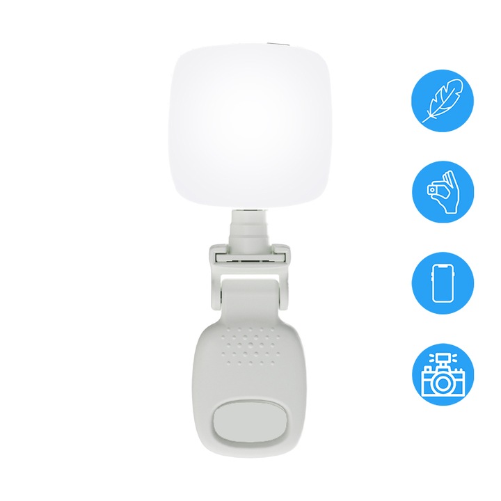 Lumina iNext Selfie pentru smartphone, lampa led pentru selfie pentru telefon 36 led, 2700-6500k, greutate redusa, Camere digitale compatibile, USB C, alb