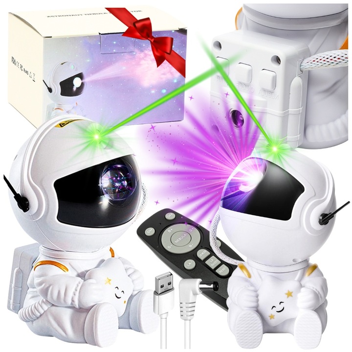 Proiector de stele Astronaut, 8 moduri de iluminare, multicolor, 12,5x8,5x8,5cm, cu telecomanda