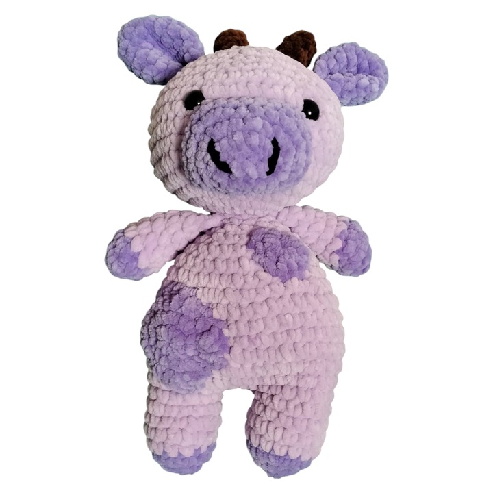 Vacuta crosetata, din catifea, mov deschis, 30 cm