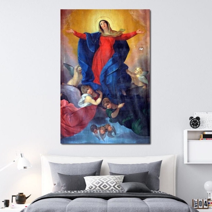 Първокласна картина на платно, LuxCanva® H1021 Небесна хармония, 80 X 120 CM, 100% памучно платно 400g/m2, дървена рамка, ангели, дева, възнесение, божествено, красота, защита, надежда, танц, всекидневна, спалня