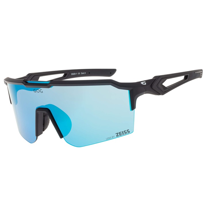 Ochelari sport GOG VALHALLA cu lentile ZEISS, negru mat, lentile albastru oglinda, set cu etui si servetel