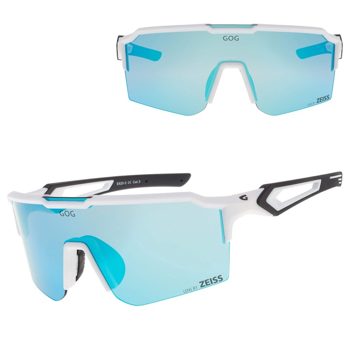 Ochelari sportivi GOG VALHALLA cu lentile ZEISS, alb/mat, lentile bleumarin, set cu etui si servetel