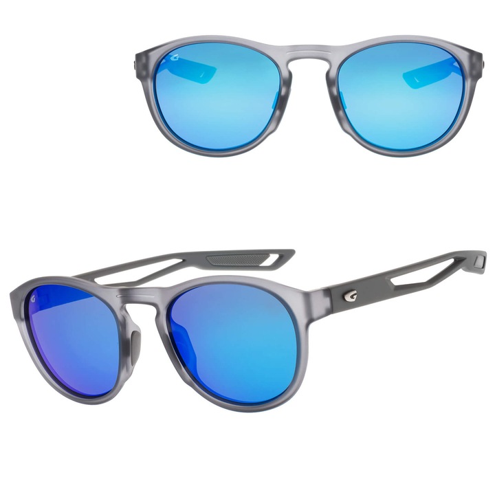 Ochelari de soare polari GOG MURCIELAGO unisex, gri mat, lentile albastre, dimensiuni 13.1x4.9cm, set cu etui din piele si servetel