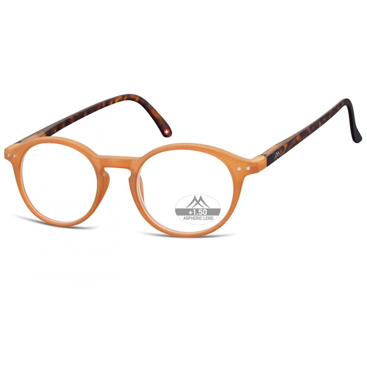 Okulary de citit Montana Lenonki, asferice, +3.5, maro + pantera, set cu etui si stergator