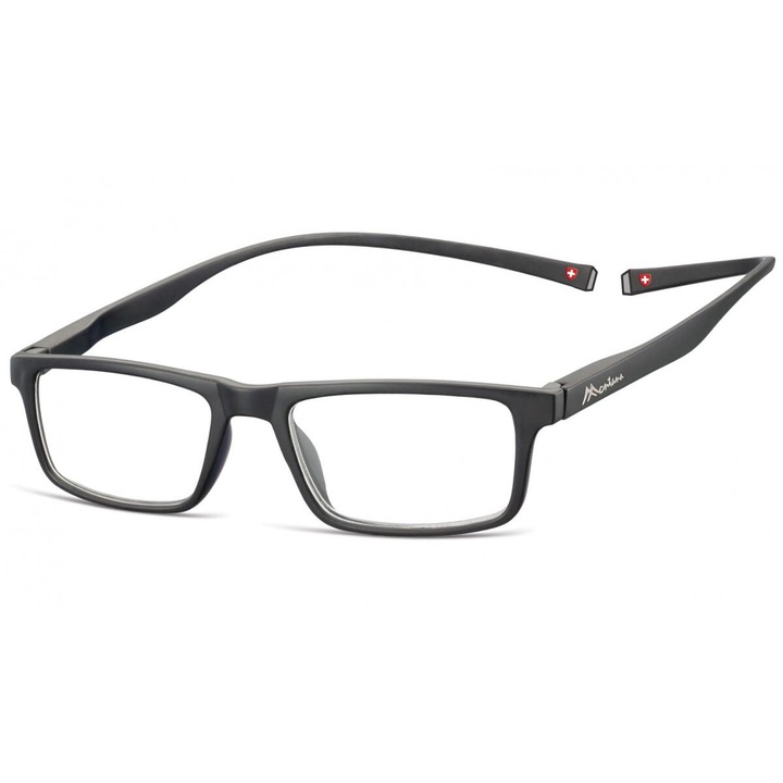 Ochelari de citit Montana MR59, unisex, asferici, negri, set cu etui si stergator, +2.5