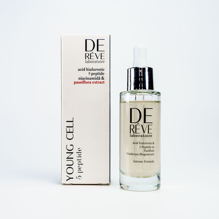 Ser facial cu acid hialuronic, 5 peptide, extract din floarea pasiunii si niacinamida (B3), 30 Ml, DE RÊVE Laboratoire