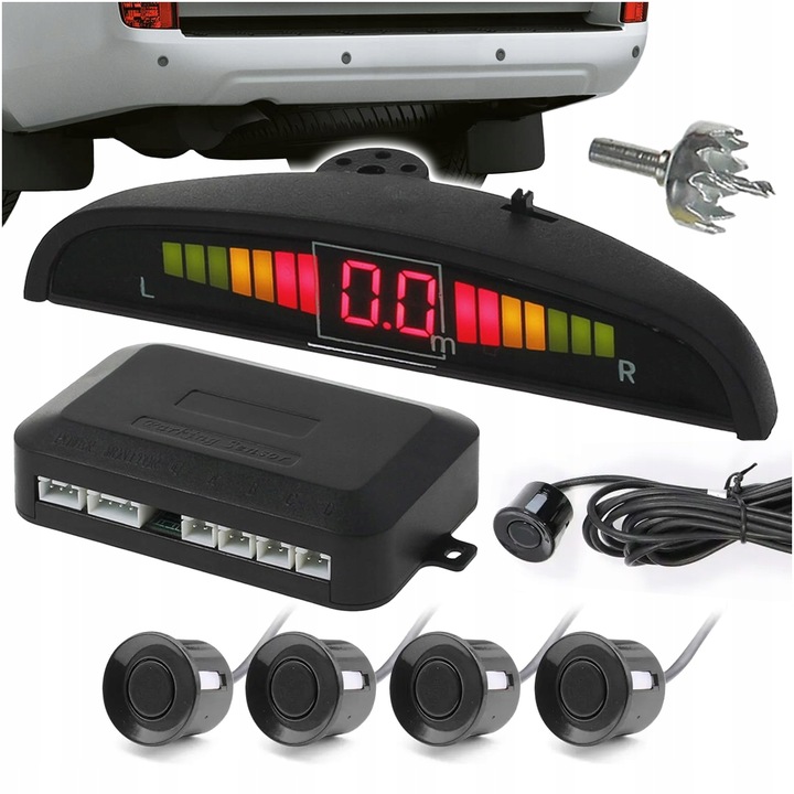 Задни парктроник с LCD дисплей, 4 бр, черен, DomowySwiat