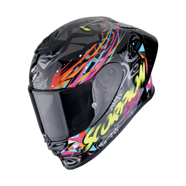 Мотоциклетна каска SCORPION EXO-R1 EVO II AIR Savage Black-Blue-Pink, включва опушен визьор, размер M