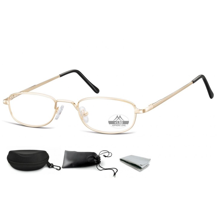 Ochelari de vedere Montana MR63, asferici, aurii, set cu etui, servetel si husa, +3.5