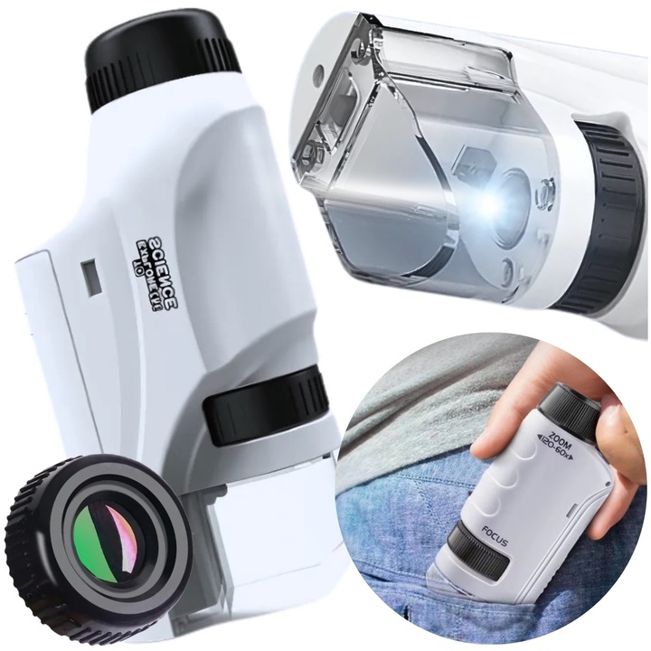 Starky mini mikroszkóp, 60-120x, LED világítással, hordozható