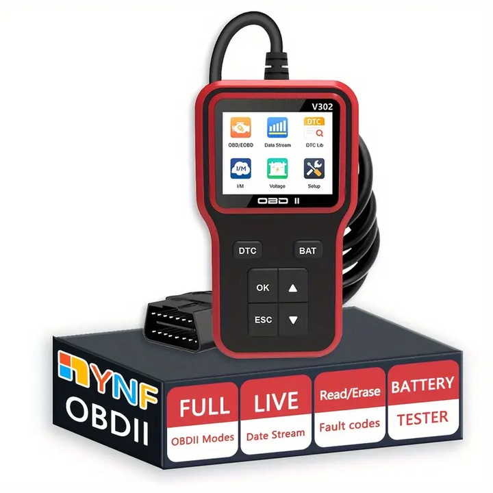Több márkával kompatibilis OBD II autódiagnosztikai teszter, GOSTOCK, Motorhiba-jelzőfény és VIN-információk azonosítása, I/M készenléti teszt, Lambdaszonda teszt, Élő adatok, LCD képernyő, Univerzális, Fényes fekete/rózsaszín