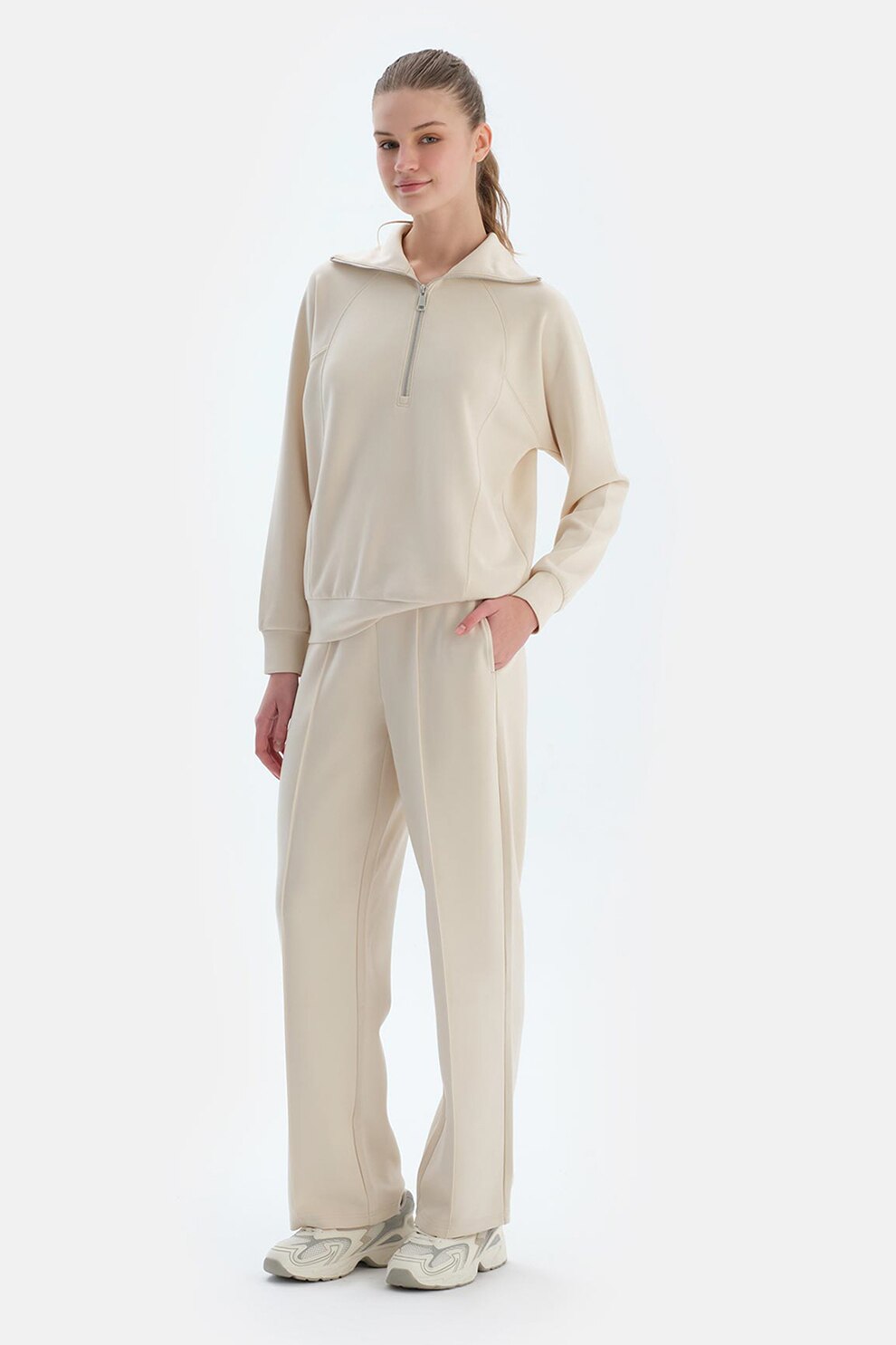 Dagi, Pantaloni de trening regular fit cu buzunare, Crem, M