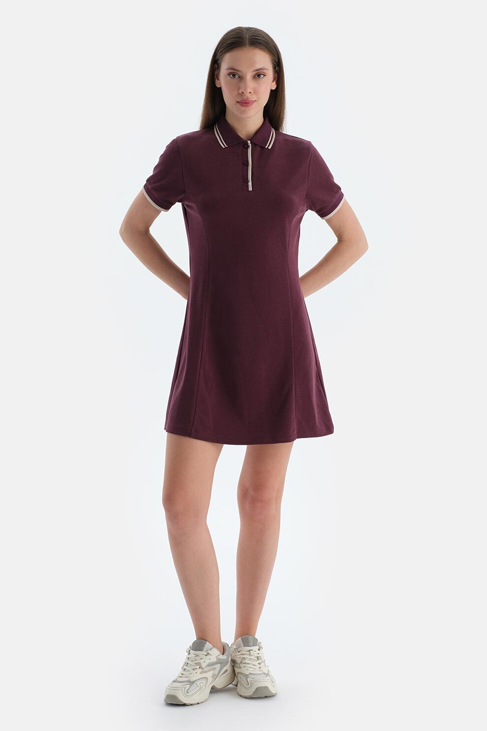 Dagi, Rochie polo din amestec de lyocell, Violet tyrian, Crem, S