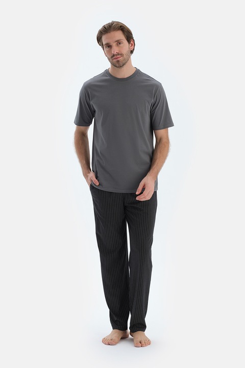 Dagi, Pantaloni de pijama din amestec de modal cu model in dungi, Negru/Gri inchis, L
