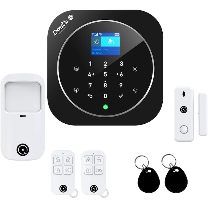 Sistem alarm Dadvu DV-2AT, WiFi, GSM, compatibil cu Google Home si Alexa, 100 de zone