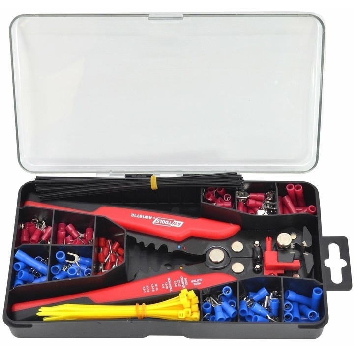 AwTools automatikus huzalcsupaszító, 205 mm, 250 csatlakozós készlet, 0,5-6 mm², 10-22 AWG