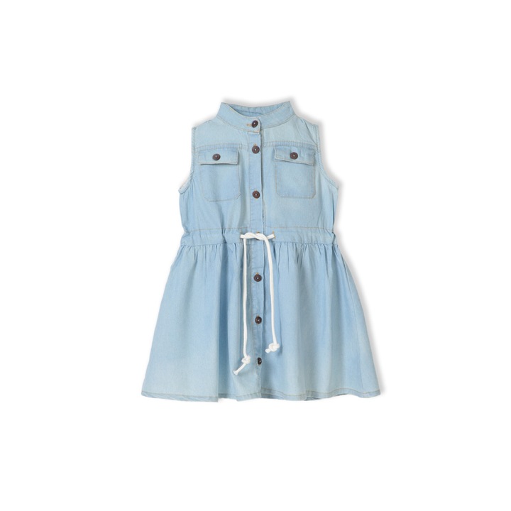 MODJEANS farmer ruha lányoknak, világoskék, zsebekkel, állítható derékkal, 3-7 éves szett