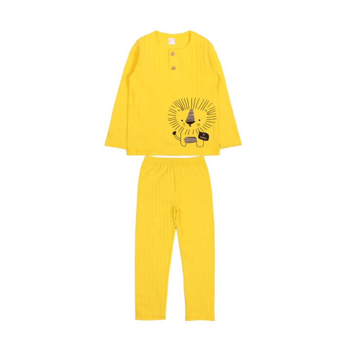 Gyermek pizsama, MODJEANS, oroszlan mintas, sarga, pamut, fiu szett (2-6 ev), Sárga