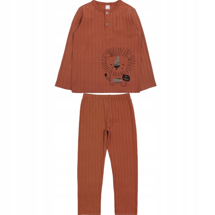 Pijamale copii, MODJEANS, cu imprimeu leu, galben, bumbac, set dla baieti (2-6 ani), Caramiziu