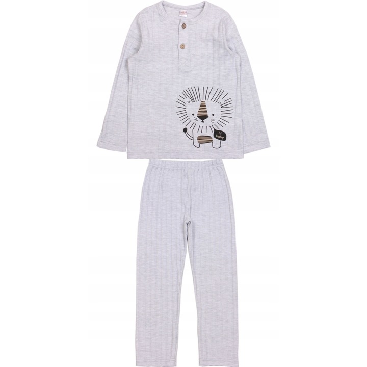 Pijamale copii, MODJEANS, cu imprimeu leu, galben, bumbac, set dla baieti (2-6 ani), Gri