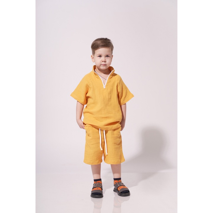 Set elegant din doua piese MODJEANS, bumbac, galben, pentru baieti si fete, varsta 5-8 ani