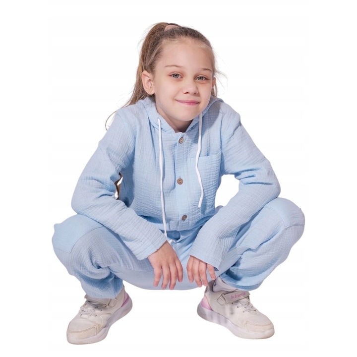 Set unisex MODJEANS, 2 piese, bumbac, albastru, gluga, pantaloni cu talie elastica