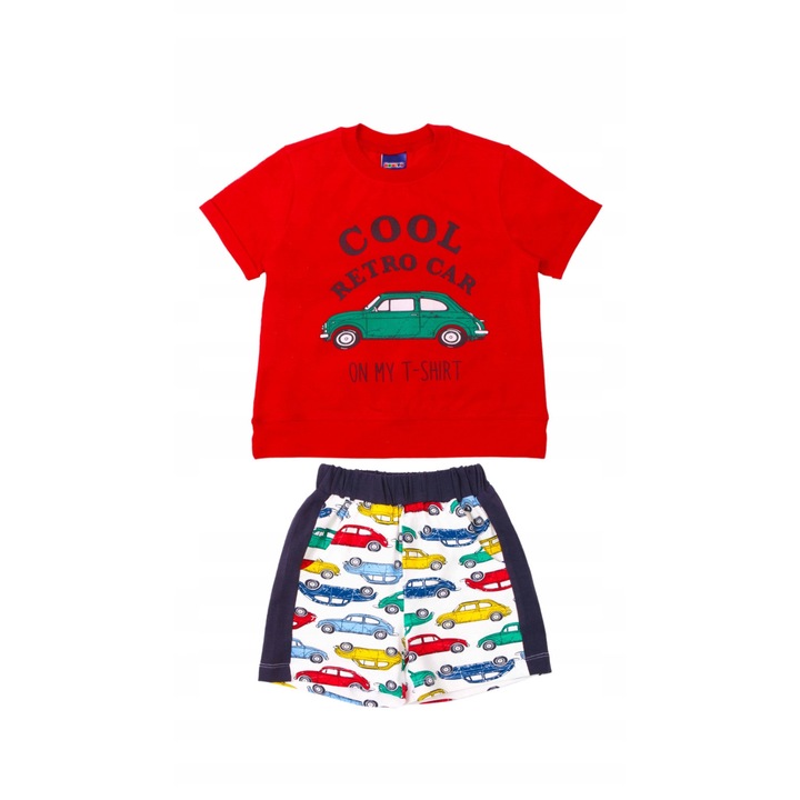 Set pentru baieti MODJEANS, Retro tricou grafica retro, pantaloni scurti, Rosu