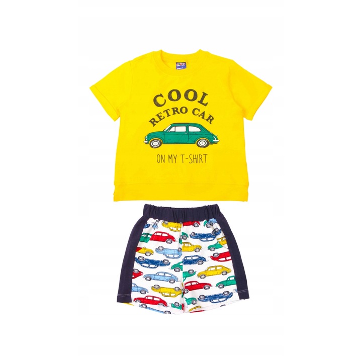 Set pentru baieti MODJEANS, Retro tricou grafica retro, pantaloni scurti, Negru/Gri