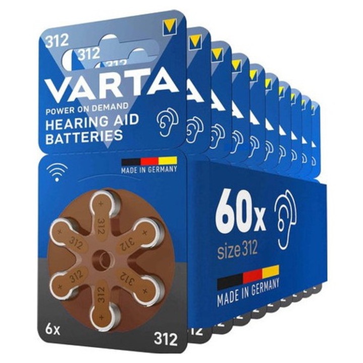 Varta, Zinc Aer, Tip 312, 1.45 V, Maro 1 blister - 60 buc