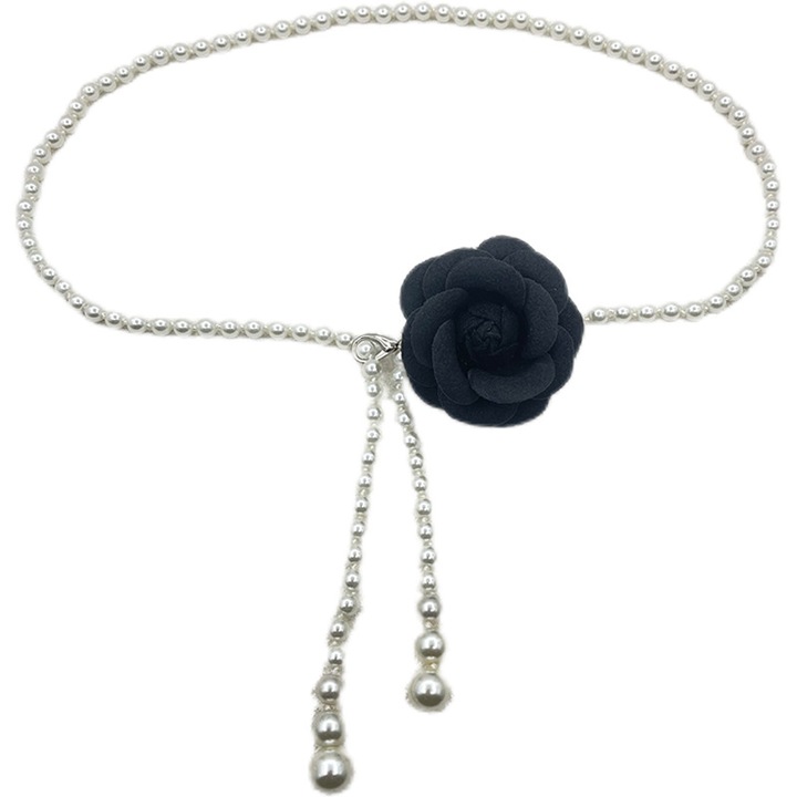 Elegáns deréköv 110 cm, Fudisenn®, rugalmas, Rózsaszín deréknyaklánc, gyöngy mintával, Női öv, szoknyához, nadrághoz, Divatos, üzleti, sokoldalú, minimalista, fekete