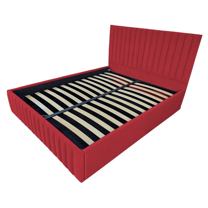 Pat tapitat Linnet,160x200cm, somiera metalica rabatabila, spatiu depozitare, rosu