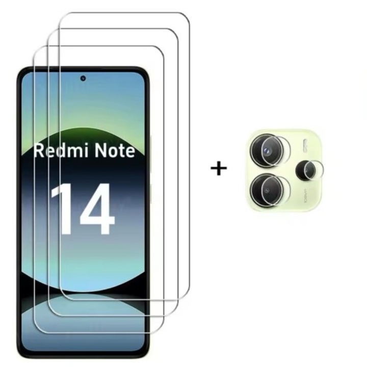 Комплект протектор за екран + закалено стъкло за камера, съвместим с Xiaomi Redmi Note 14 4G/5G